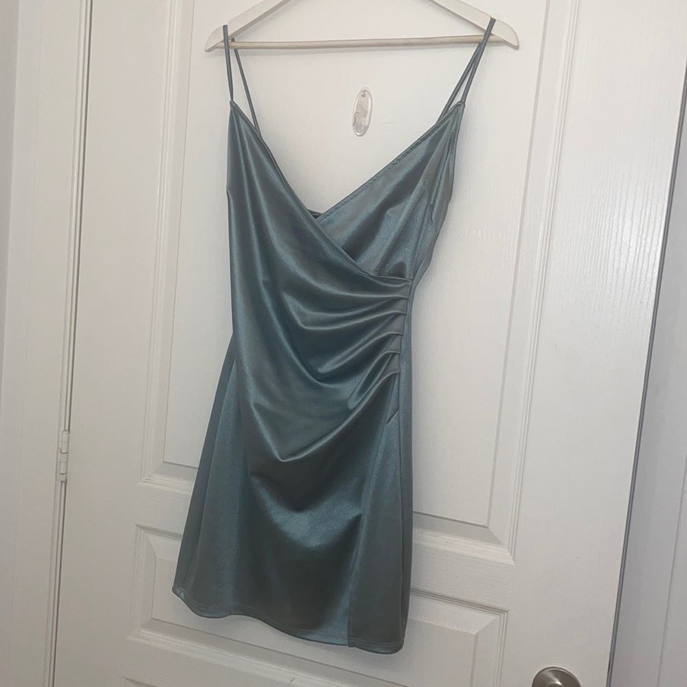 Made with Love Blue Blush Teal Satin Cocktail Dress